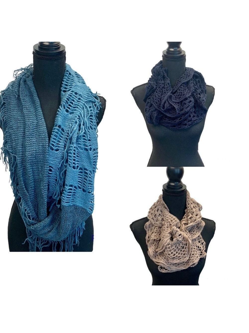 NAVY blue bright blue nude pink ruffled infinity scarf bundle